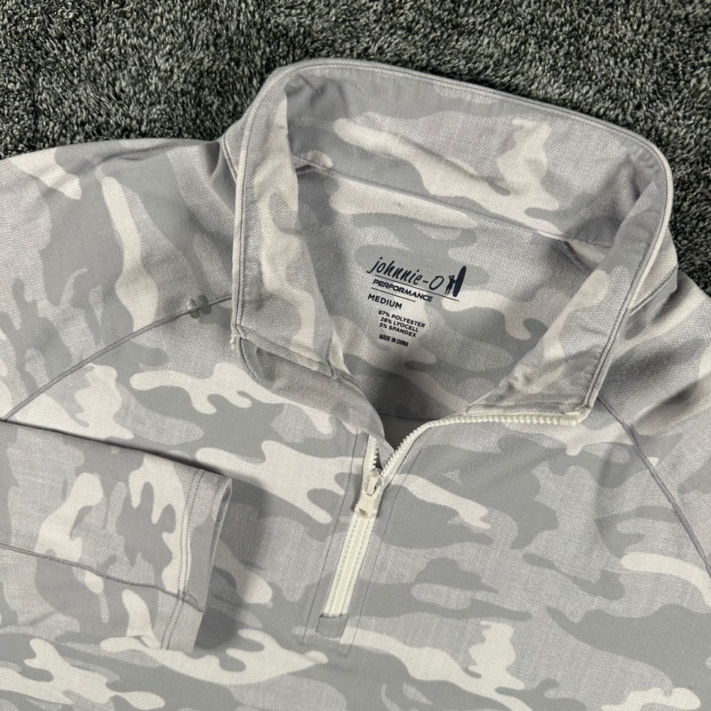 Johnnie-O 1/4 Zip Pullover Mens Medium Performance Grey Camo Stretch